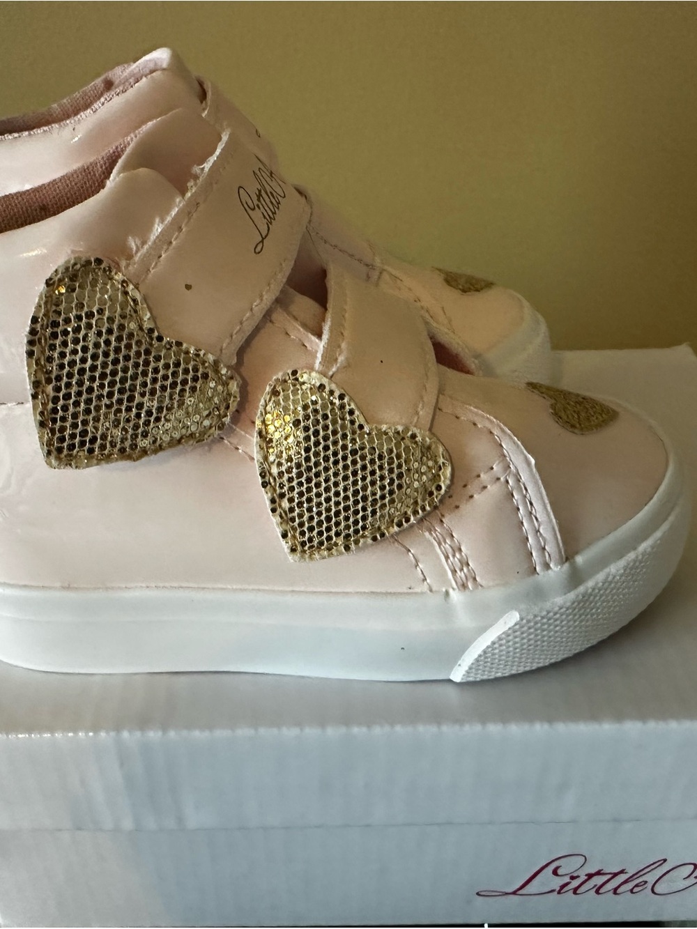 Little Charmers Baby High-Top Sneakers in Light Pink with Gold Heart Accents